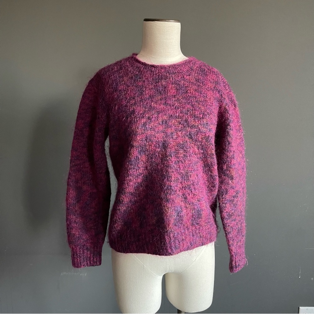 Vintage Mohair Blend Fuzzy Knit Sweater | Plum Berry Soft Crewneck